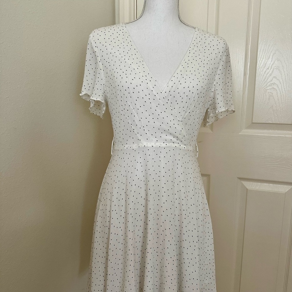 White & Black Polka Dot Flutter Sleeve Mini Sundress